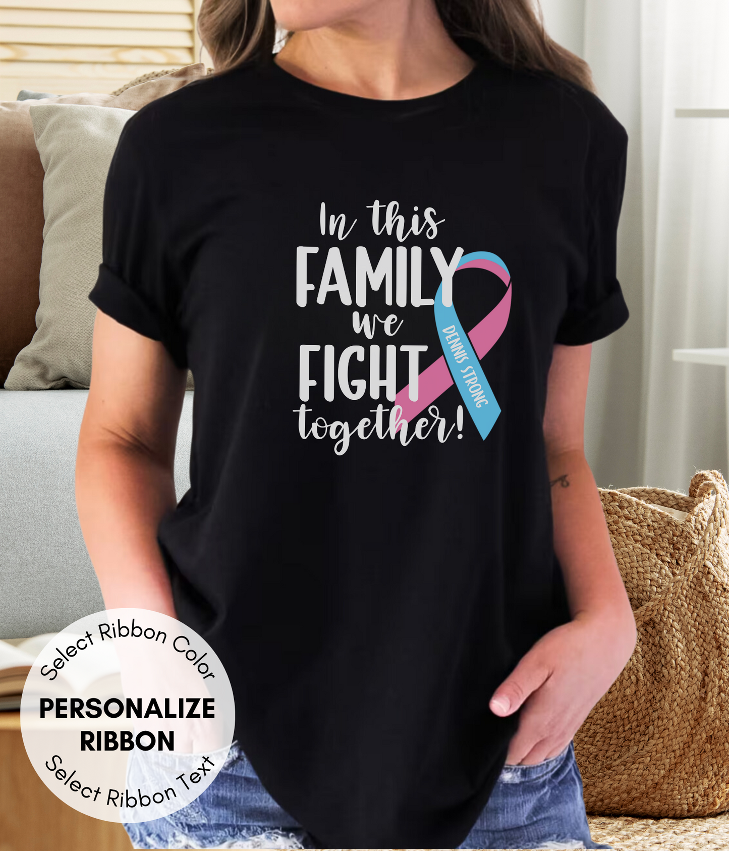 Male Breast Cancer Shirt Personalized- In This Family We Fight Together