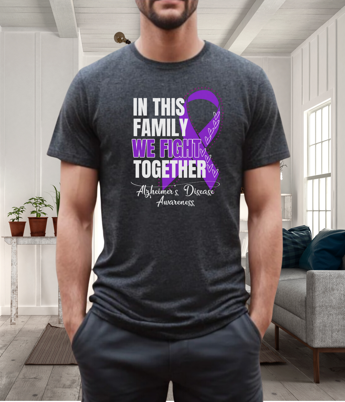 Alzheimer's Disease Awareness Shirt- In This Family We Fight Together