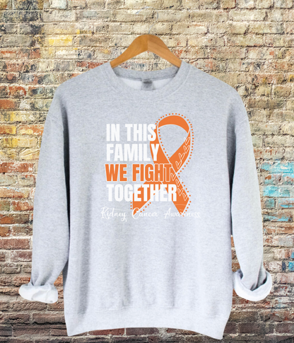 a grey sweatshirt with an orange ribbon on it