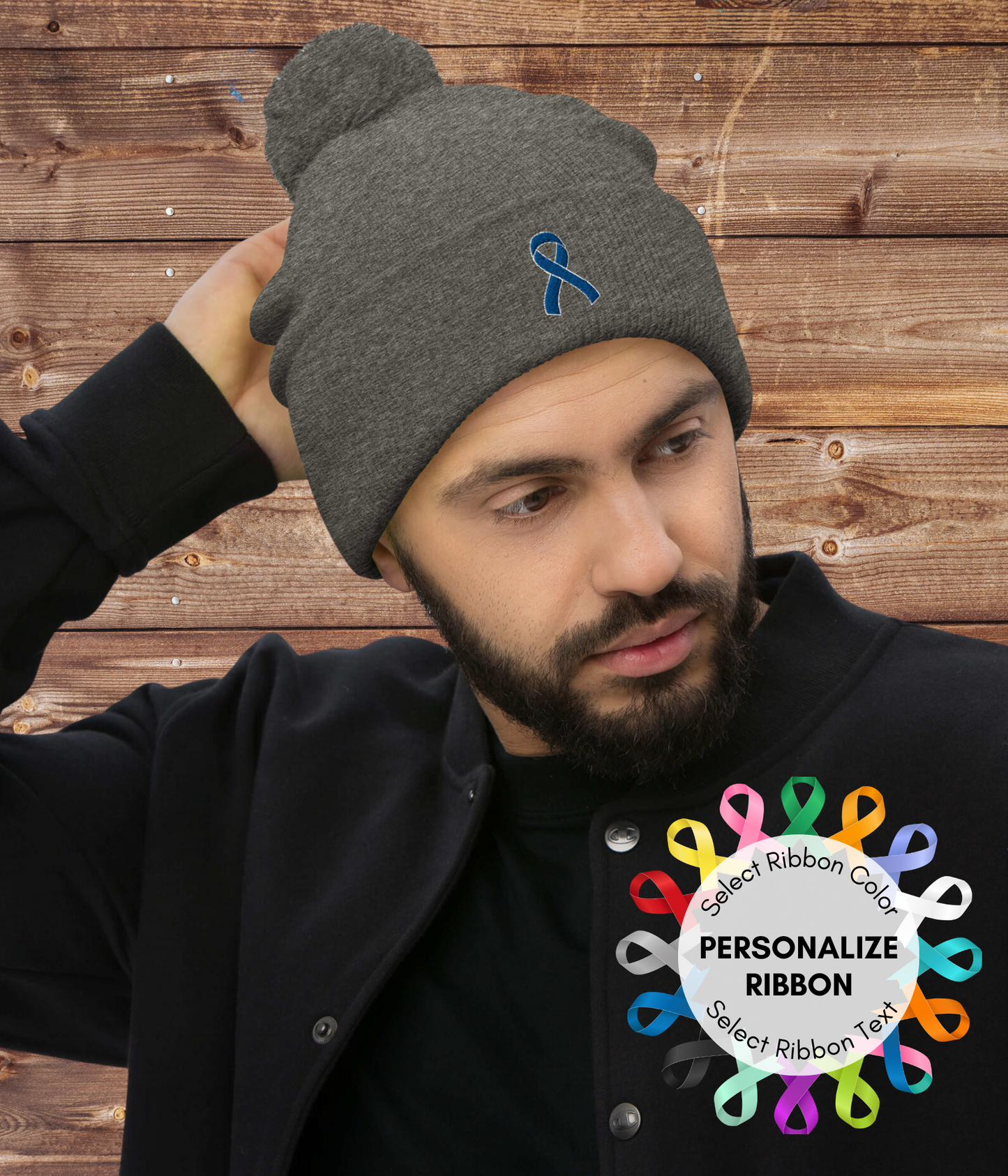 Customizable Winter Hat with Awareness Ribbon