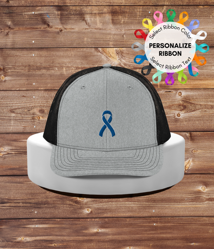 Customizable Trucker Hat with Embroidered Awareness Ribbon