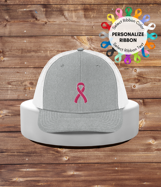 Trucker Hat with Custom Embroidered Awareness Ribbo