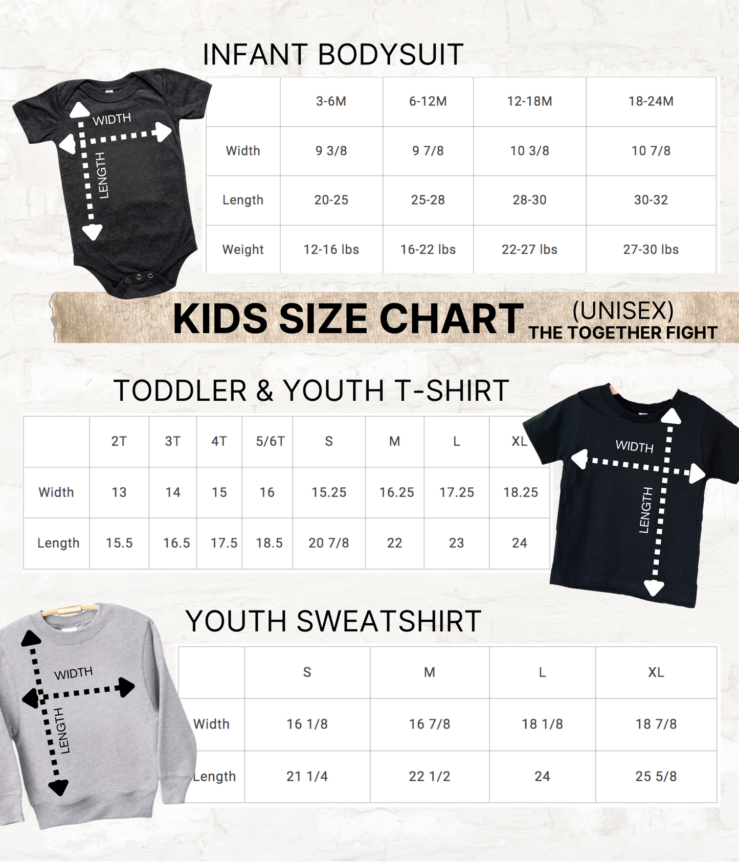 a baby bodysuit size chart for a toddler and youth t - shirt